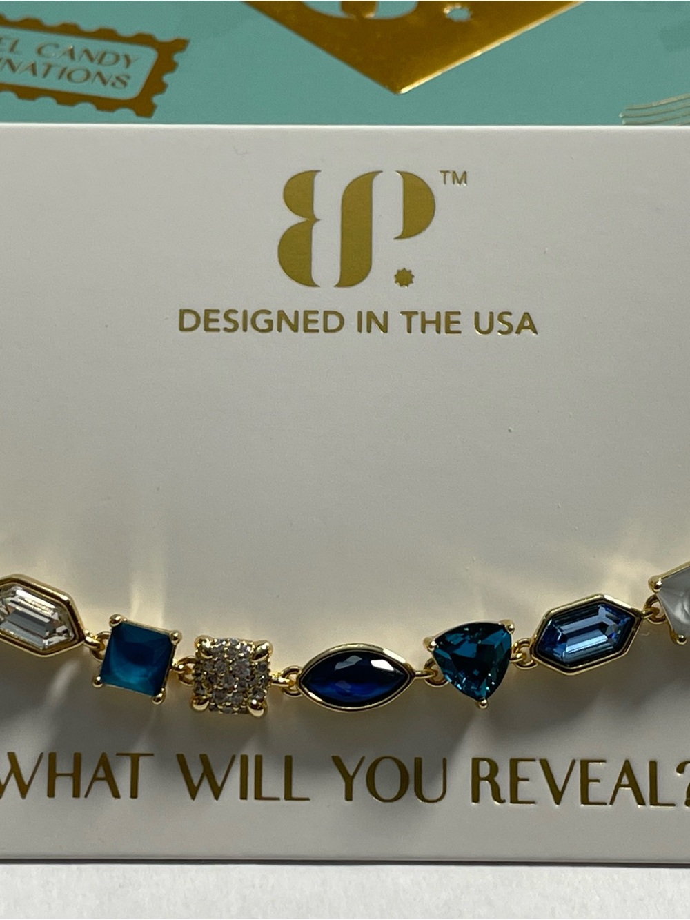 Bomb Party Jewel Candy Bracelet “Couture Compass” Gold/Maldives Mirage Blues NIB